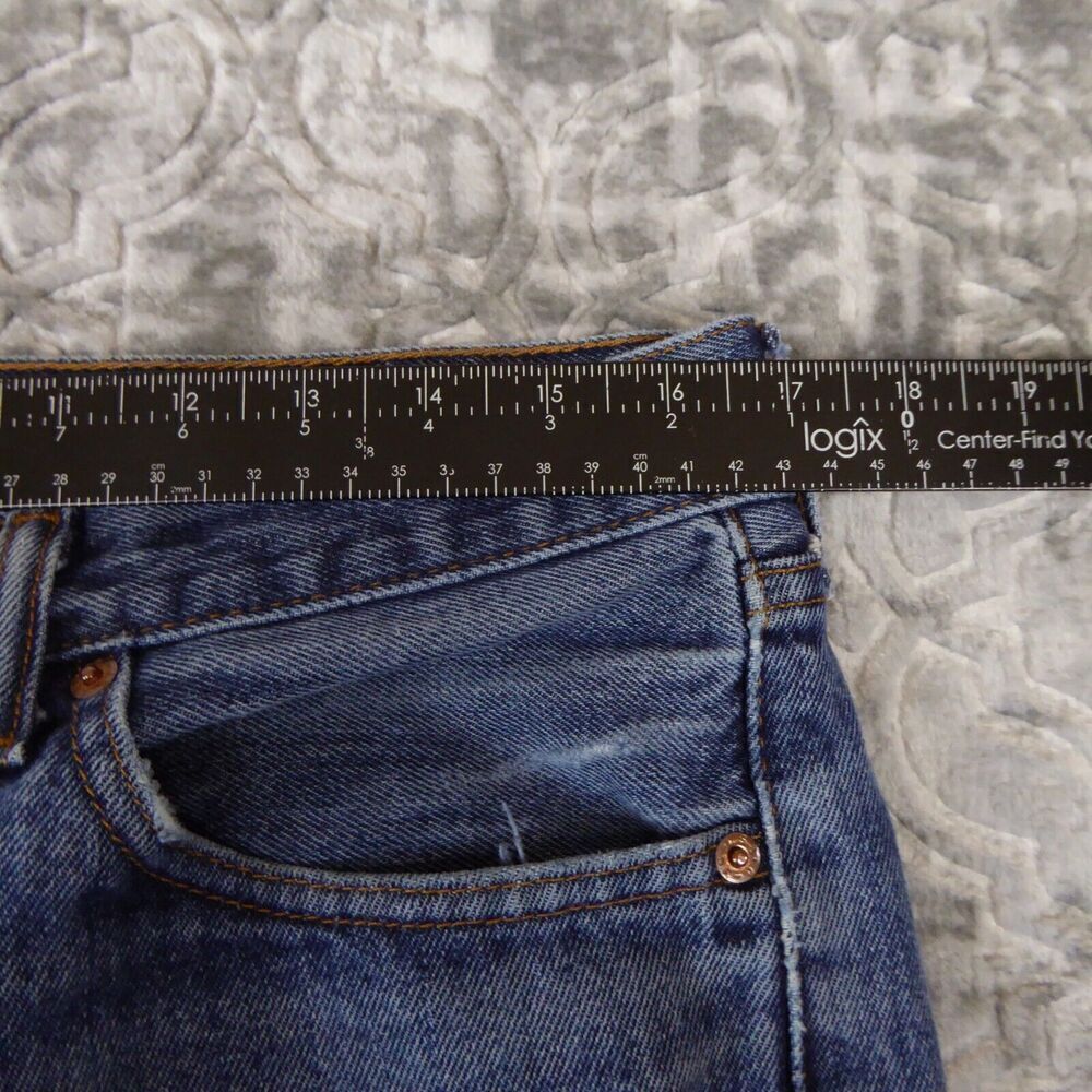Levis 505 Jeans Mens 33x30 Blue Solid Denim Straight Distressed Workwear Adult - Picture 15 of 16